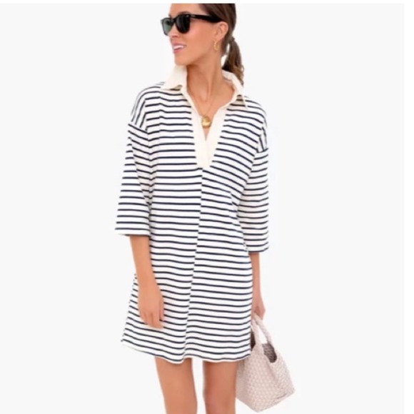 Tuckernuck Ashton Knit Knit Dress Navy  Striped Cotton Mini Dress Collared - Picture 1 of 12